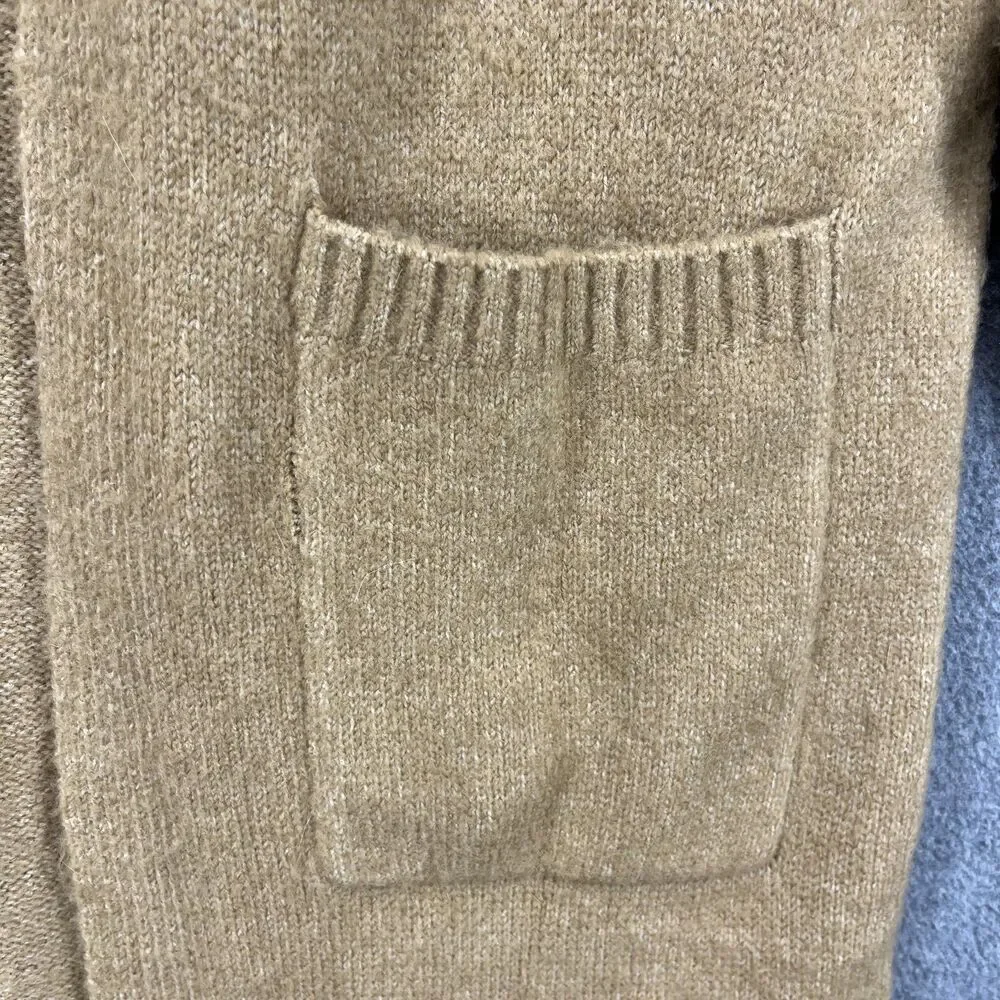 &merci Cardigan women Small‎ Tan Hooded knit open front oversized maxi soft